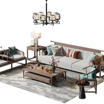 新中式沙发茶几组合
