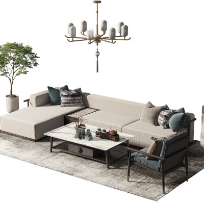 新中式沙发茶几组合