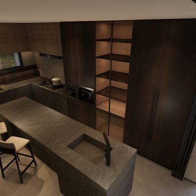 现代侘寂风家居餐厅开放式厨房