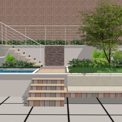 现代下沉庭院 别墅庭院 别墅花园