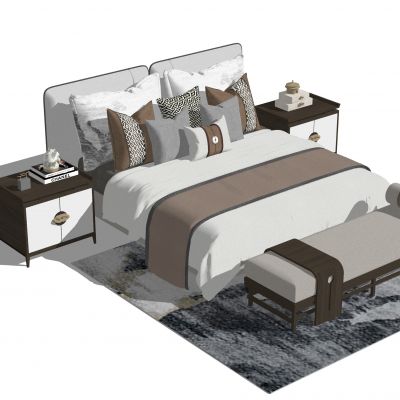 现代双人床 床头柜 床具 软装家具