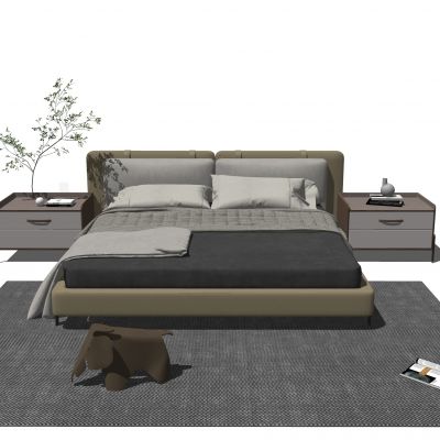 现代双人床 床头柜 床具 软装家具