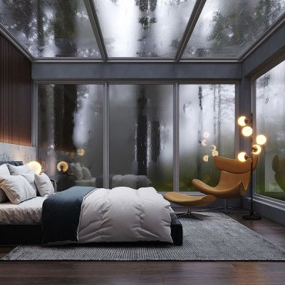 现代雨雾森林卧室