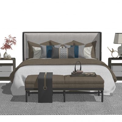 现代双人床 床头柜 床具 软装家具