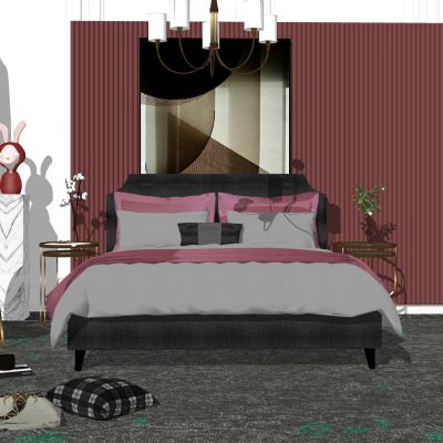 现代双人床 床头柜 床具 软装家具