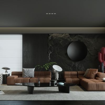 沙发组合02_沙发组合_雕塑_装饰摆件_茶几_单椅