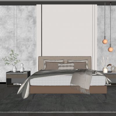 现代双人床 床头柜 床具 软装家具