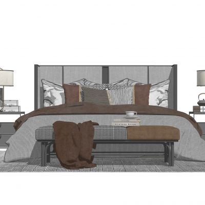 现代双人床 床头柜 床具 软装家具