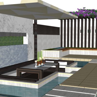 现代下沉庭院 别墅庭院 别墅花园