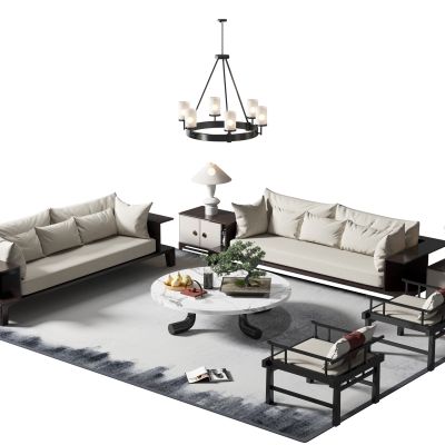 新中式沙发茶几组合