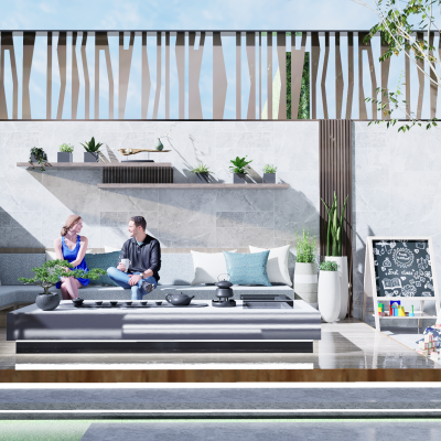 现代下沉庭院 别墅庭院 别墅花园