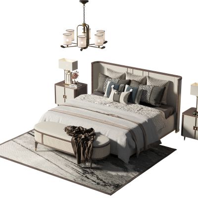 新中式布艺双人床组合