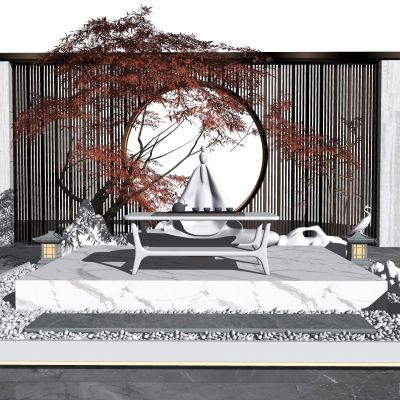 新中式景观小品庭院景观景墙SU模型