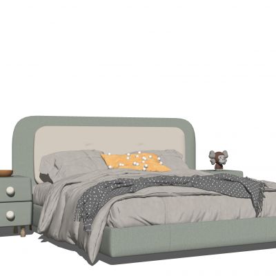 现代双人床 床头柜 床具 软装家具