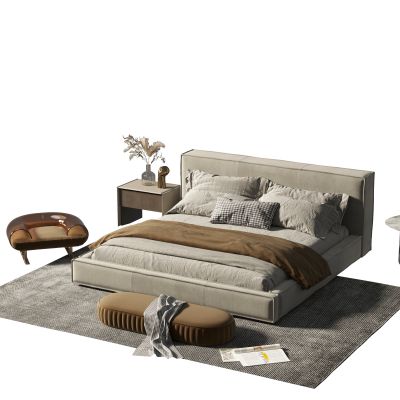 现代布艺双人床组合