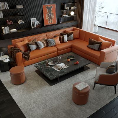 沙发组合01_沙发组合_雕塑_装饰摆件_茶几_单椅