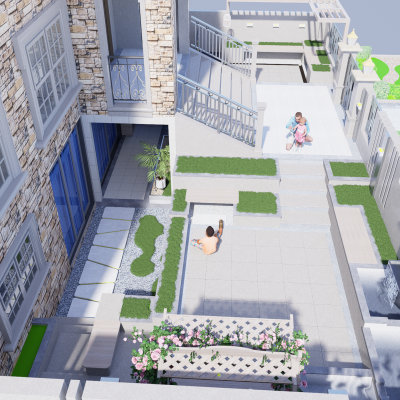 现代下沉庭院 别墅庭院 别墅花园