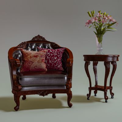 欧式古典雕花软包皮革沙发