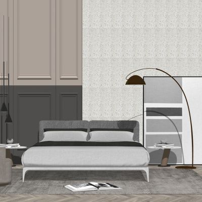 现代双人床 床头柜 床具 软装家具