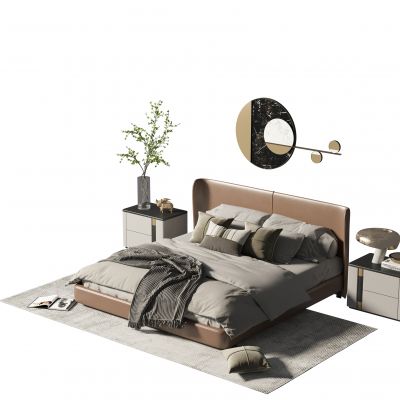 现代布艺双人床组合
