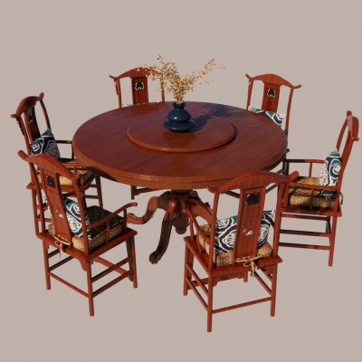 新中式室内餐桌餐椅SU
