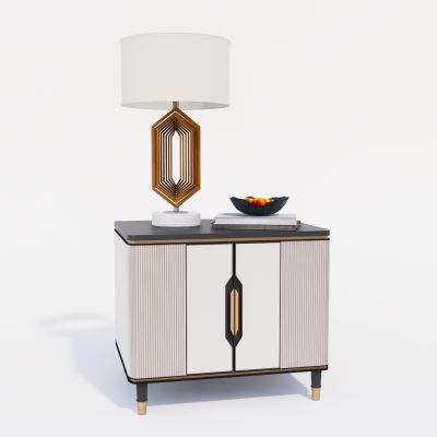 现代床头柜 灯具 台灯 摆件组合