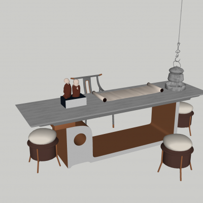 新中式茶桌SU