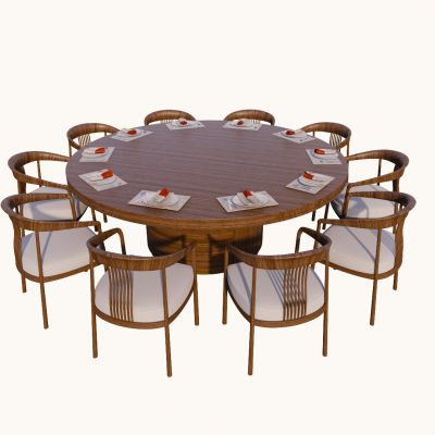 新中式室内餐桌餐椅SU