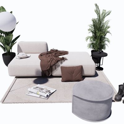 现代休闲沙发组合摆件落地灯SU模型3D模型