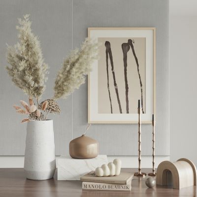 现代摆件组合_挂画_蜡烛