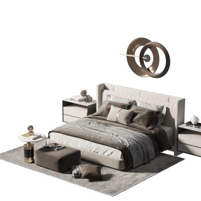 现代布艺双人床组合