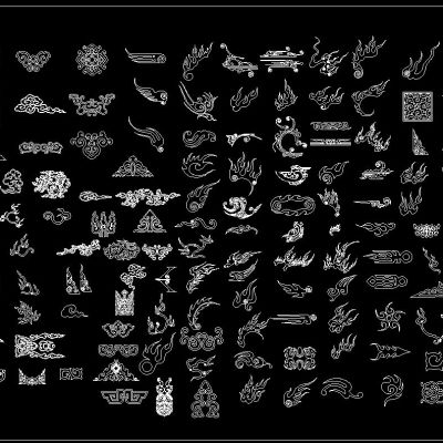 中式花纹图案祥云边框CAD图库大全