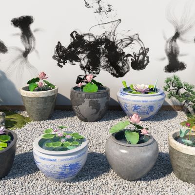 新中式水缸荷花睡莲小品