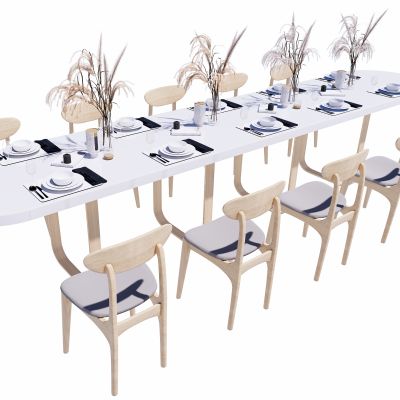 现代餐桌椅组合摆件花瓶SU模型3D模型