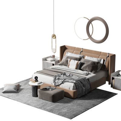 现代布艺双人床组合