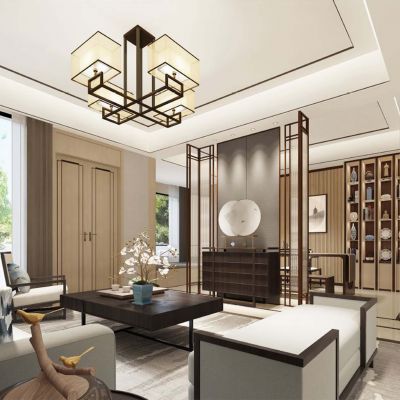 下叠新中式别墅样板CAD施工图效果图