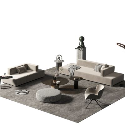 现代沙发茶几组合，休闲椅，饰品摆件，落地灯，地毯
