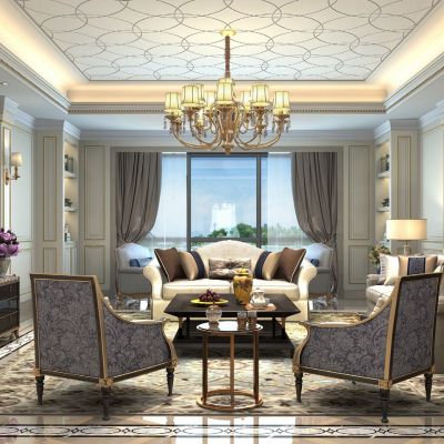 维多利亚公馆D1户型样板间350m²施工图效果图