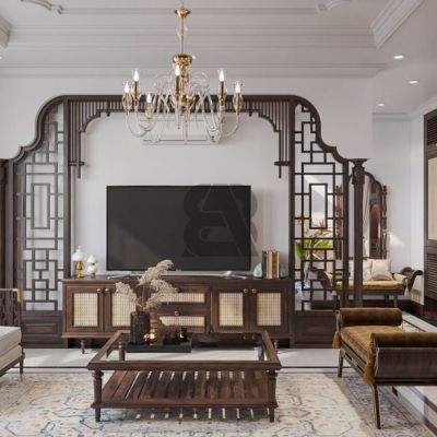 东南亚风格客餐厅，厨房