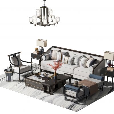 新中式沙发茶几组合