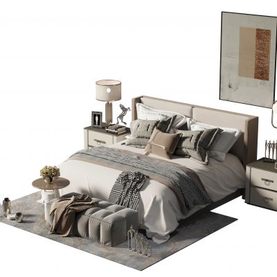 现代布艺双人床组合