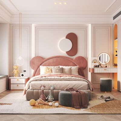 现代女儿房,双人床，衣柜，玩具，梳妆台