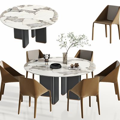 现代圆形餐桌椅组合，圆形餐桌，单椅，餐椅，皮革餐椅，餐椅，洽谈桌，洽谈椅，圆形大理石餐桌，圆形会议桌，书椅