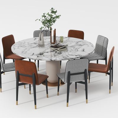 现代圆形餐桌椅组合