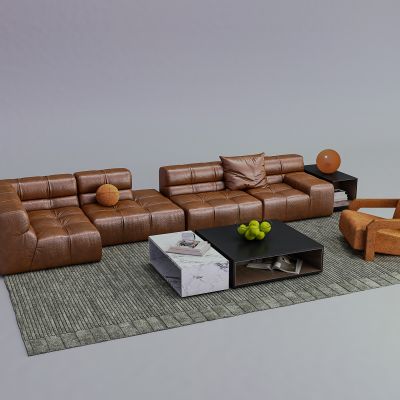 现代皮革沙发组合