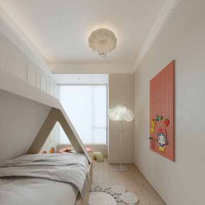 侘寂儿童房_桌椅_装饰品摆件_挂画_泡泡球_窗帘_黑板