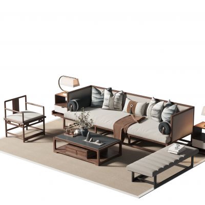 新中式沙发茶几组合