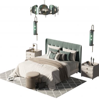 美式简约双人床组合