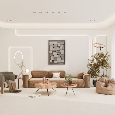 极简奶油风客厅沙发墙