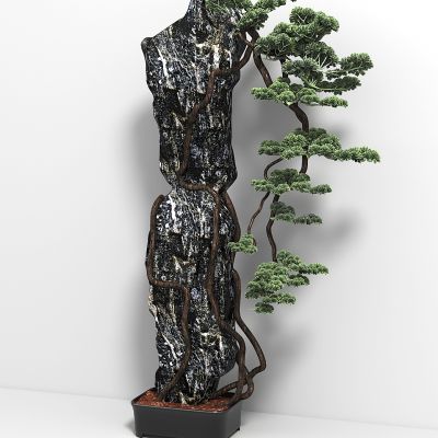 新中式假山松树
